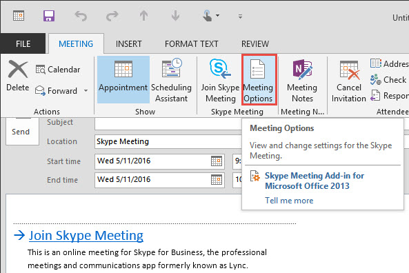setup a skype meeting in skype for business on mac